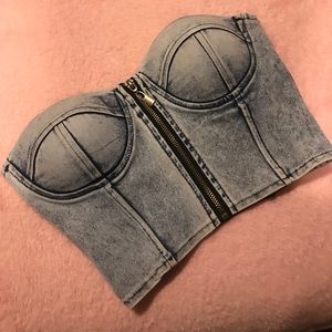 Jean cropped tube top